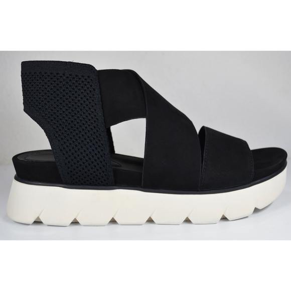 EILEEN FISHER NIB CHANT BLACK LEATHER PLATFORM WEDGE SANDAL. SIZE 9M - Picture 8 of 14